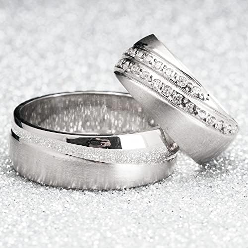 Conjuntos de anillos de bodas de plata Conjunto de anillos de bodas a juego para parejas de Plata de Ley 925 Conjunto de anillos de bodas de plata personalizados para hombre y mujer