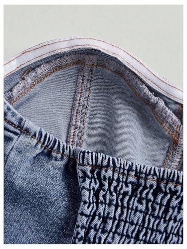 MakeMeChic Women's Denim Tube Top Shirred Sleeveless Bustier Tops Strapless Bandeau Y2k Crop Tops4