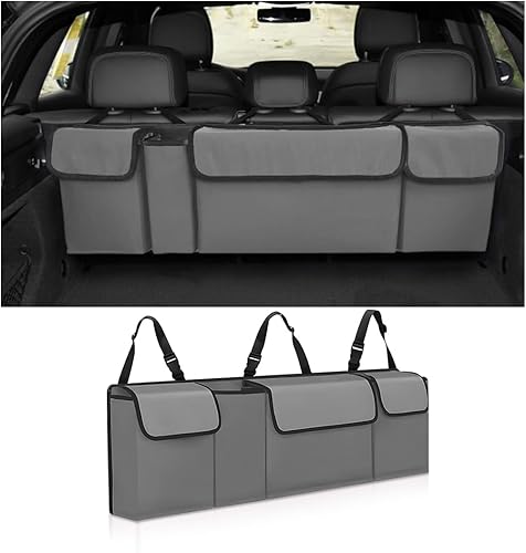 Organizador de maletero de automóvil, plegable de gran capacidad, bolsa de almacenamiento colgante para asiento trasero con correa ajustable y 4