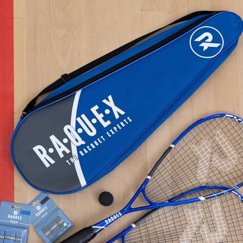 Raquex Badmintontasche für 3 Schläger – Badmintonschlägertasche oder Squashschlägertasche, Verstellbarer Schulterriemen – Sport-Schlägertasche (Doppel-/Dreifachtasche) (Blau)