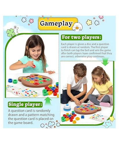 Image of PLUSPOINT Shape Matching Puzzle Game for Kids | 30 Question Cards,32 Colorful Shapes,2 Bear Boards & Bell | Educational STEM Toy for 3+ Years |Montessori Learning Toy for Shape & Color Recognition