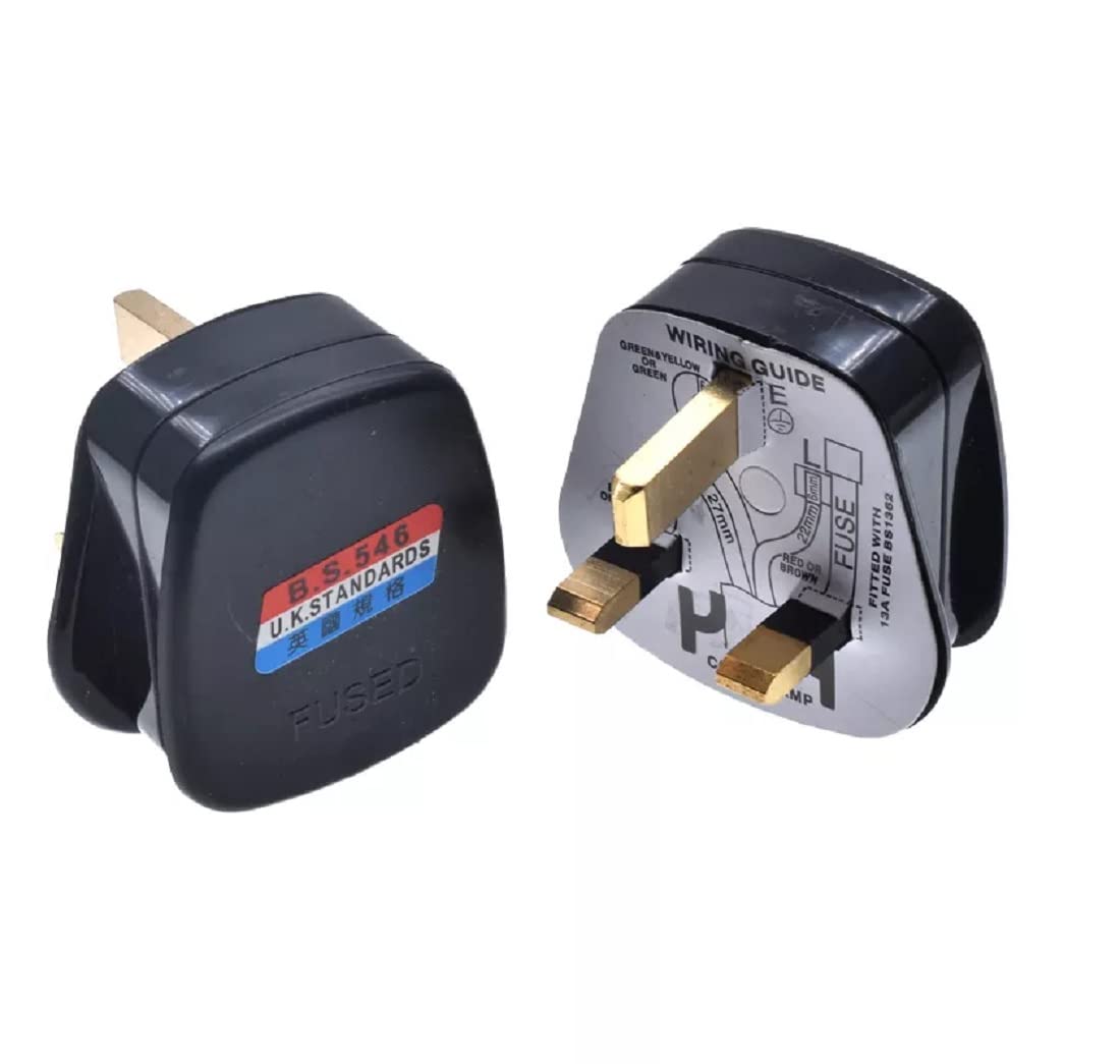 WOWSOME Set of 2 Pcs. 3 Pin 13A Wiring Male Plug with Fuse Top Plug for UK, Hong Kong, Singapore, UAE Three Pin Plug (Black)-image-21