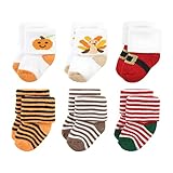 Hudson Baby Unisex Holiday Newborn Terry Socks, Halloween Christmas, 6-12 Months, Halloween Christmas, 6-12 Months US