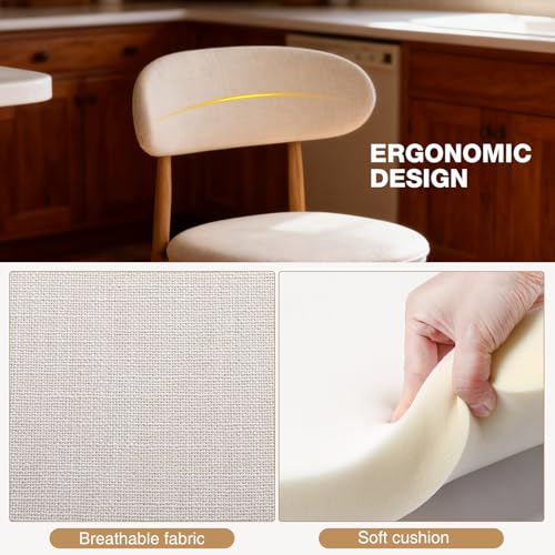 Image of AQO Counter Height Bar Stools Set of 6, Upholstered Counter Stools Modern Barstools with Metal Legs for Kitchen Island Dining Room, Beige