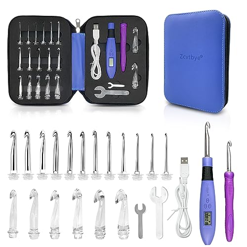 Set di uncinetti Transplant contatore 18 in 1, con contatore e luce LED, con chiave grande/piccola, manico di ricambio per uncinetto e custodia, per uncinetto e lavoro a maglia