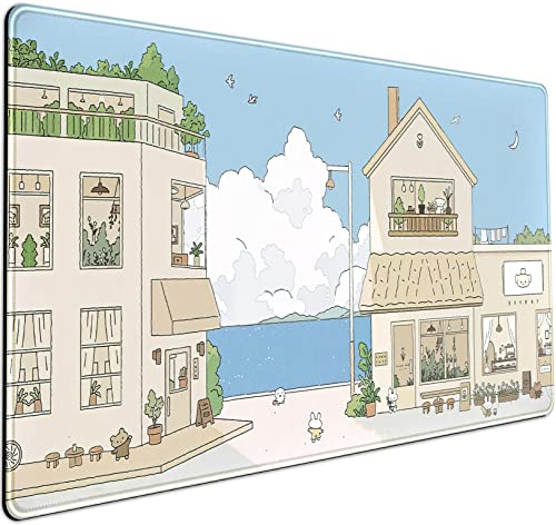 niedliche Schreibtisch Matte kawaii Mousepad, Japanisch, blau und braun niedliche anime-Tastaturauflage, 80cm x 40cm, XXL, Game Pad XL, Deko für Frauen, Mädchen