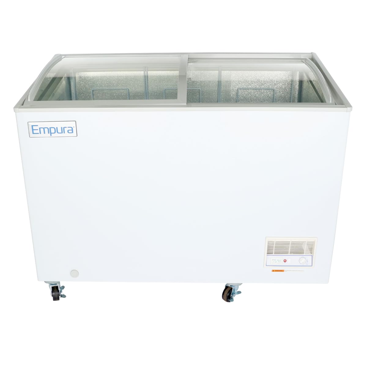EMPURA 47" Chest Freezer with Oblique Curved Lid | Merchandiser Beverage Display Fridge for Convenience Grocery Store | 9.7 Cu. Ft. | 47.05"W x 25.75"D x 36.89"H, White Exterior Steel, 115V, 1PH, NSF