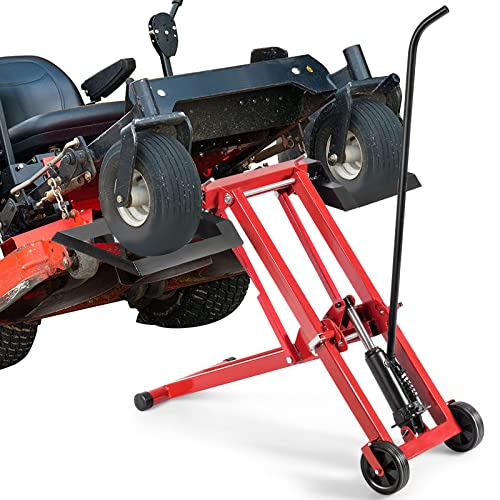 GOPLUS - Cric Elevador Tractor de Segadora, Elevador Tractor Recortadora Plegable con 2 Ruedas, Altura Ajustable 0-61 cm a 3 niveles, Carga 227 kg, Plataforma de elevación hidráulica para