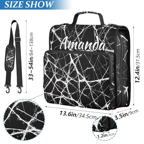 Image of Custom 3 Ring Zipper Binder Black Marble White Pattern Personalized Name 1.5 inch Binders Large Capacity Multi Pockets for School Office Supplies
