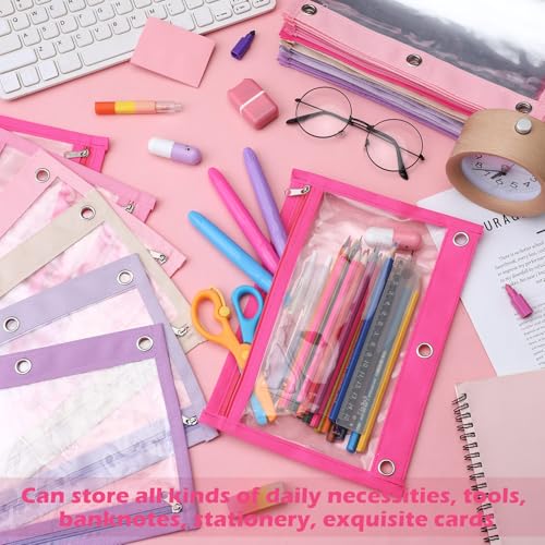 Image of Lincia 36 Pack Pencil Pouches for 3 Ring Binder with Zipper Bulk Binder Pencil Bags, 6 Colors, Binder Pencil Case with Double Sided Clear Window for College Office Supplies(Pink)