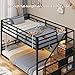 ADORNEVE Low Bunk Bed Twin Over Twin with Storage Staircase, Drawers & Shelves, RGB LED Lights Metal Floor Bunk with Power Outlet, Full-Length Guardrail & Metal Slats, for Small Space, Kids, Black