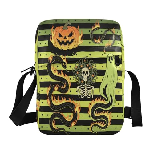 small messenger bag for men mens crossbody cross body purses for women Adjustable Strap for business business- Fire Halloween Snakes Stripe