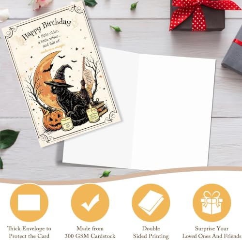 RPJIEKINXU Witchy Cat Halloween Birthday Card for Sister Friend Her - image 4