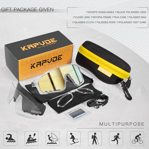 Image of KAPVOE 3 Lens & Polarized Cycling Sunglasses Men Women MTB Running K76 | 3-lens and polarized sports eyewear for men and women, designed for cycling, MTB, running and fishing