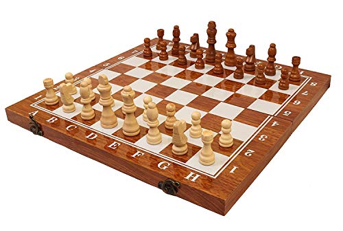 Image of FunZone 15X15 inch Folding Board, Handmade Portable Travel Chess Board Game Sets with Game Pieces Storage Slots - Beginner Chess Set for Kids and Adults (15 X 15) AZ01