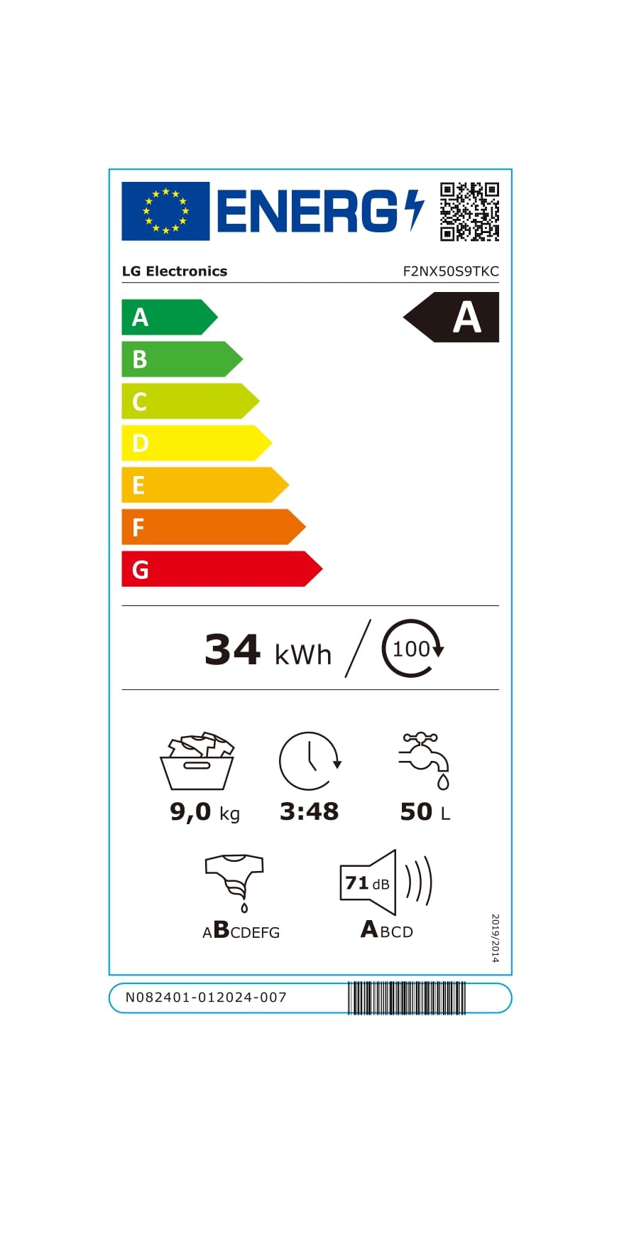 LG F2NX50S9TKC Lavatrice Slim 9 kg Next AI DD, Classe A -30%, 1200 Giri, Programma AI Wash con Intelligenza Artificiale, Wi-Fi, Allergy Care, TurboWash 360, Serie X5, White Black Pannel e Silver Knob