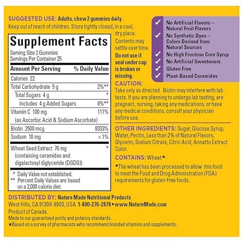 Nature Made Skin Hydration Gummies Plus Plant-Sourced Ceramides, 50 Gummies - image 7