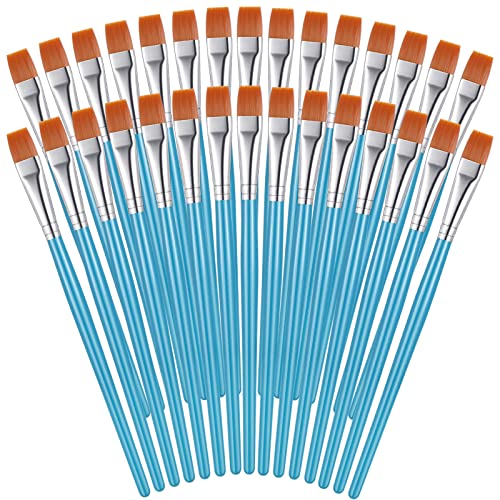 Image of Zonon 30 Pieces Paint Brushes Bulk Small Flat Top Acrylic Oil Paint Brush for Artists Mini Touch up Crafts Detail Painting(1 /2 Inch,Blue)