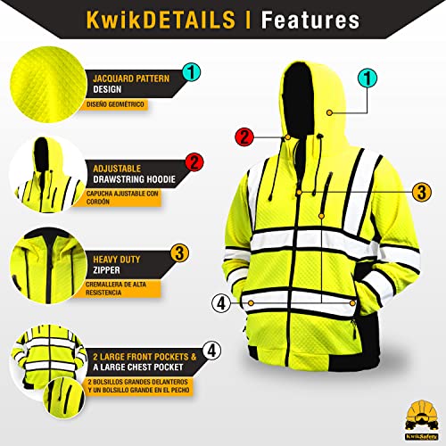 Kwiksafety - Charlotte, Nc - Sage Safety Jacket [Premium Quilted Stitching] Class 3 Ansi Tested Osha Compliant Mens Fleece Hoodie/Yellow Small #TOP1