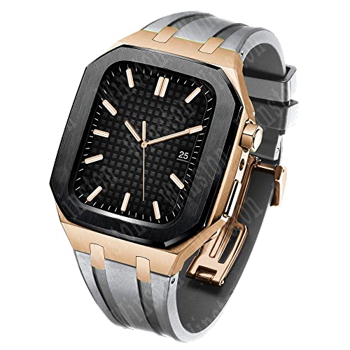 CNHKAU アップルウォッチバンドModキット用の高級ケースモディフィケーションセット 42mm 44mm IWatch Series 3 2 1 用ラバーストラップコレア付きメタルスチールケース