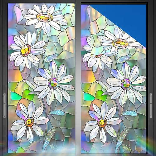 Image of Nuxovilar Sparkle White Daisy Floral Pattern Window Film 17.7x39.4 PVC