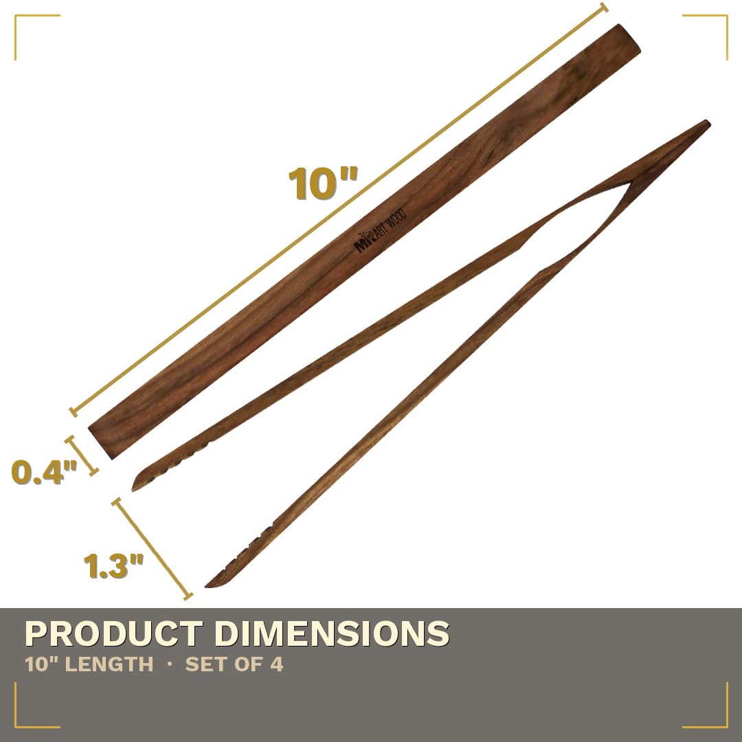 Mr.Art - Pinzas de cocina de madera de fresno (paquete de 4), 10 pulgadas de longitud, ultra agarre, ideal para tostadas, frutas, pan y encurtidos, fabricadas en Europa (nogal)