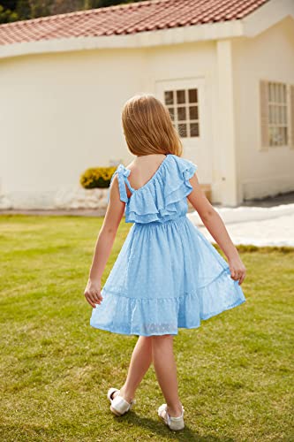 GRACE KARIN Girls Summer Dress One Shoulder Floral Ruffle Sleeve Midi Casual Sundress 5-12Y3