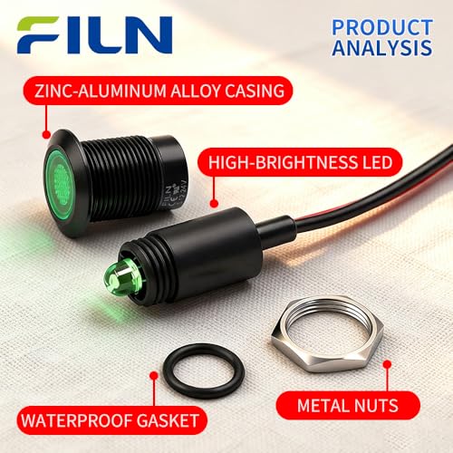 Luz LED amarilla 12mm para salpicadero de coche y barcos 12V-24V 6