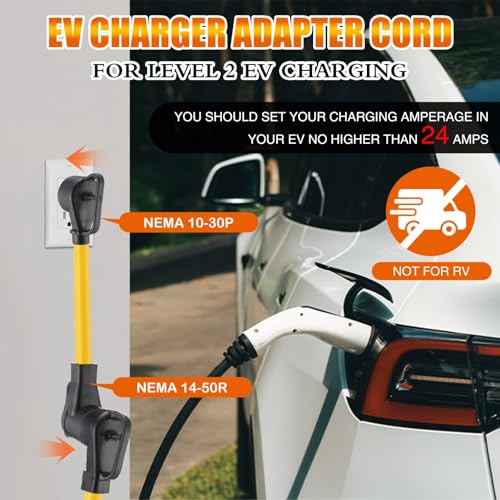 Tellegloww NEMA 10-30P to 14-50R EV Charger Adapter Cord, 30 Amp 3 Prong Male Dryer to 50 Amp 4 Prong Female EV Compatible with Tesla for Level 2 Charging with Handle, STW 10 AWG, 1FT, ETL Listed by Tellegloww - Image 2