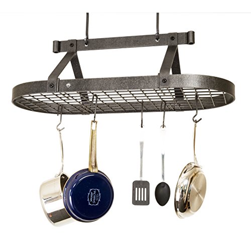 Enclume Pr16Bwg Hs W/Wr Oval Ceiling Pot Rack With Free Utensil Bar, 36", Hammered Steel #TOP2