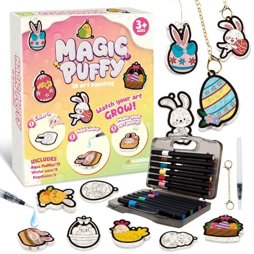 Image of MZYTOZA Magic Foam Texture Painting Kit - 3D Art Craft Aqua Magic Puffs Paint Kit, 15 Mess-Free Paint by Number Craft for Kids (Double-Sided Aqua Magic Puffs Easter Bunny)