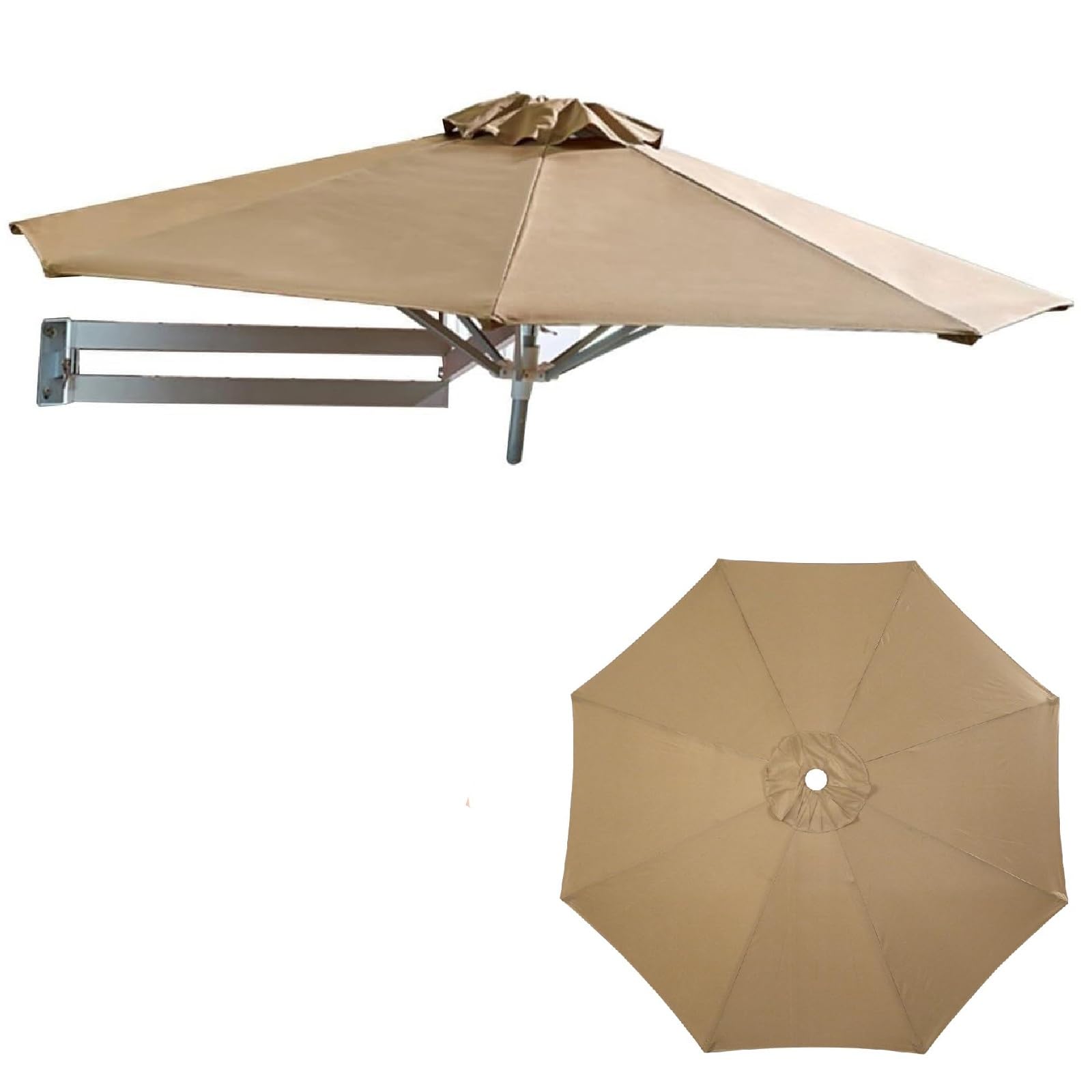 GYKOZY Garden Parasol Sun Parasol Umbrella Garden Parasols Wall Mounted Aluminium Patio Umbrella Outdoor Garden Balcony Tilting Sunshade Umbrella (Khaki 2.5m)