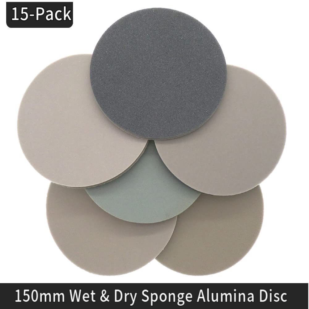 15 sztuk 6 Cal tarcza szlifierska z gąbką 150mm papier ścierny haczyk i pętla 300-3000 Grit do polerowania szkła samochodowego narzędzia ścierne, h, 1800,2000