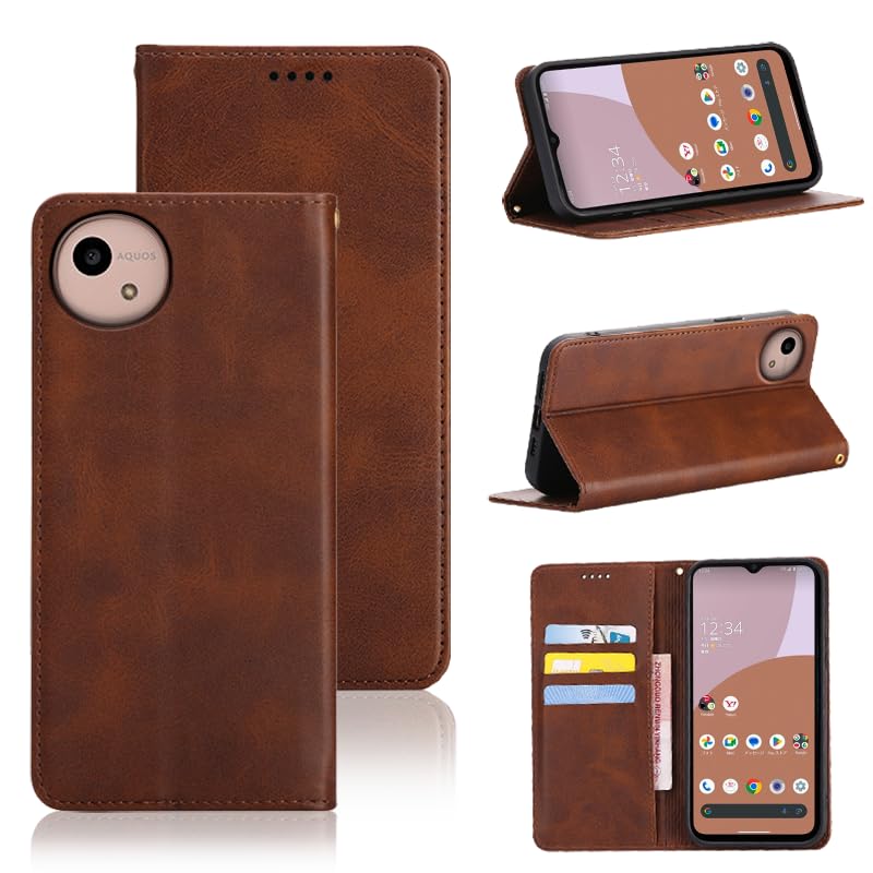 適用 AQUOS wish5 ケース 手帳型 wish5 手帳型ケース スマホケース カバー 手帳型 PUレザー カード収納 財布型 耐衝撃 ケース マグネット スタンド機能付き 5色(AQUOS wish5 SH-52F 用 ケース 手帳型) (ダークブラウン)