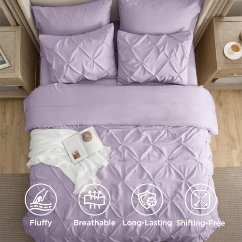 Image of Bedsure Full Comforter Set Light Purple - Bed in a Bag Full Size Bedding Set 7 PCS, GentleSoft Pintuck Bed Set Gift for Family, All Season Down Alternative Comforter with Sheets, Pillowcases & Shams