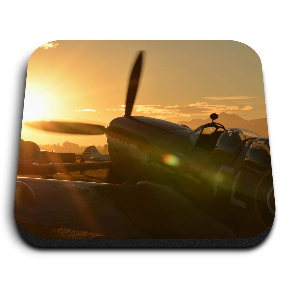 Destination Vinyl Ltd Multicolor 1 X Square Mdf Fridge Magnet - Sunset Spitfire Air Force Plane 14519