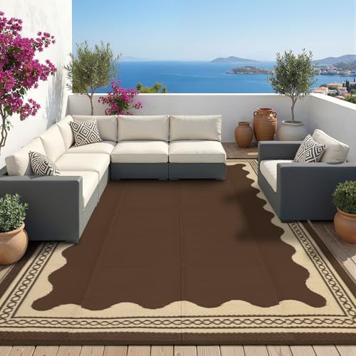 Garvee Outdoor Rug 8x10 Scalloped Waterproof Patio RV Outdoor Rugs