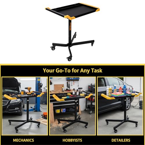 Image of Adjustable Height Mobile Work Table, Rolling Tool Cart - Heavy-Duty Steel Service Stand for Mechanics, Garage, Workshop & DIY Projects - 34 inch to 48 inch Portable Workstation