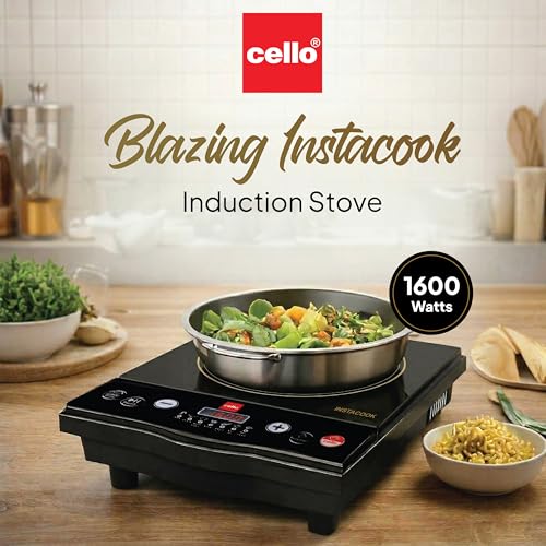 Image of CELLO Blazing Instacook Induction Cooktop Stove 1600 Watts Black | Safe & Reliable, Customized Preset Menu, 8 Stage Power Settings, Overheat Protection | For All Types of Utensils | 1 Year Warranty