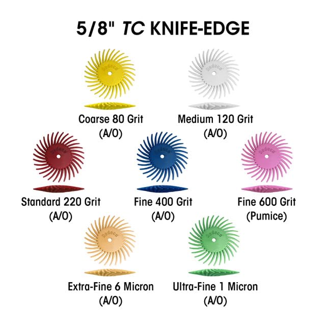 Dedeco Sunburst 5/8" TC Knife-Edge Radial Disc Assortment – 57-Piece Kit – Multi-Grit Set for Cleaning, Smoothing & Finishing