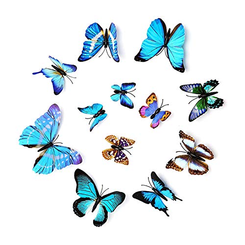 2Set 24 Piezas Pegatinas de Mariposa 3D Mariposa Pegatinas de pared Etiquetas Engomadas Mariposas Extraíble Mural de Pared Decorativo del Hogar Kids Room Decor del Dormitorio-Azul