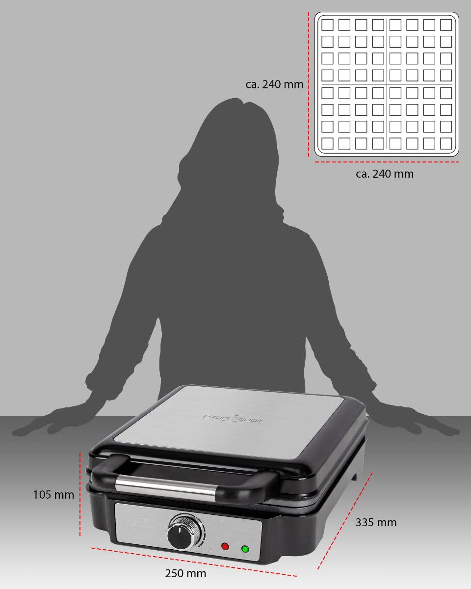 ProfiCook® PC-WA 1241 - Piastra per waffle belghe con 4 superfici di cottura, piastra per waffle belga, superficie di cottura antiaderente | grado di doratura regolabile | acciaio inox | 1200 Watt |