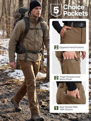 Image of FREE SOLDIER Men's Outdoor Softshell Fleece Lined Cargo Pants Snow Ski Hiking Pants with Belt