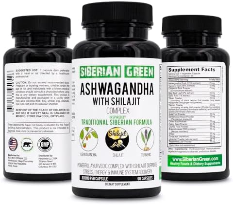 Ashwagandha with Altai Shilajit & Turmeric Ayurvedic Complex 60 Capsules – Traditional Siberian Formula Stress Relief, Mood, Energy Support, Immune System Recovery