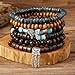 JAVMOO Wooden Bead Bracelet for Men Women Butterfly Tassels Beads Bracelets Leather Wristbands Stack Hemp Cords Wrap Wood Vintage Ethnic Tribal Fashions Jewelry