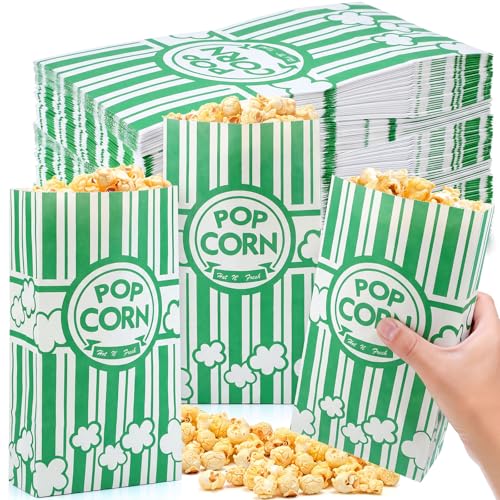Image of Leinuosen Paper Popcorn Bags Bulk 2 oz Large Flat Bottom Boxes Disposable Container Sleeve Movie Night Popcorn Bucket for Retro Movie Themed Party Carnival Supplies (Green,200 Pcs)
