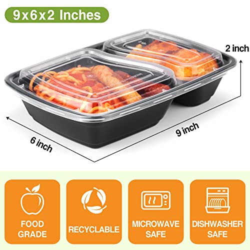 Eupako 20 Sets 32 Oz Meal Prep Container Reusable - Plastic-Food-Storage-Containers-With-Lids, Disposable To Go Containers, Portion Control - Microwave, Dishwasher, Freezer Safe (2 Compartment) #TOP1