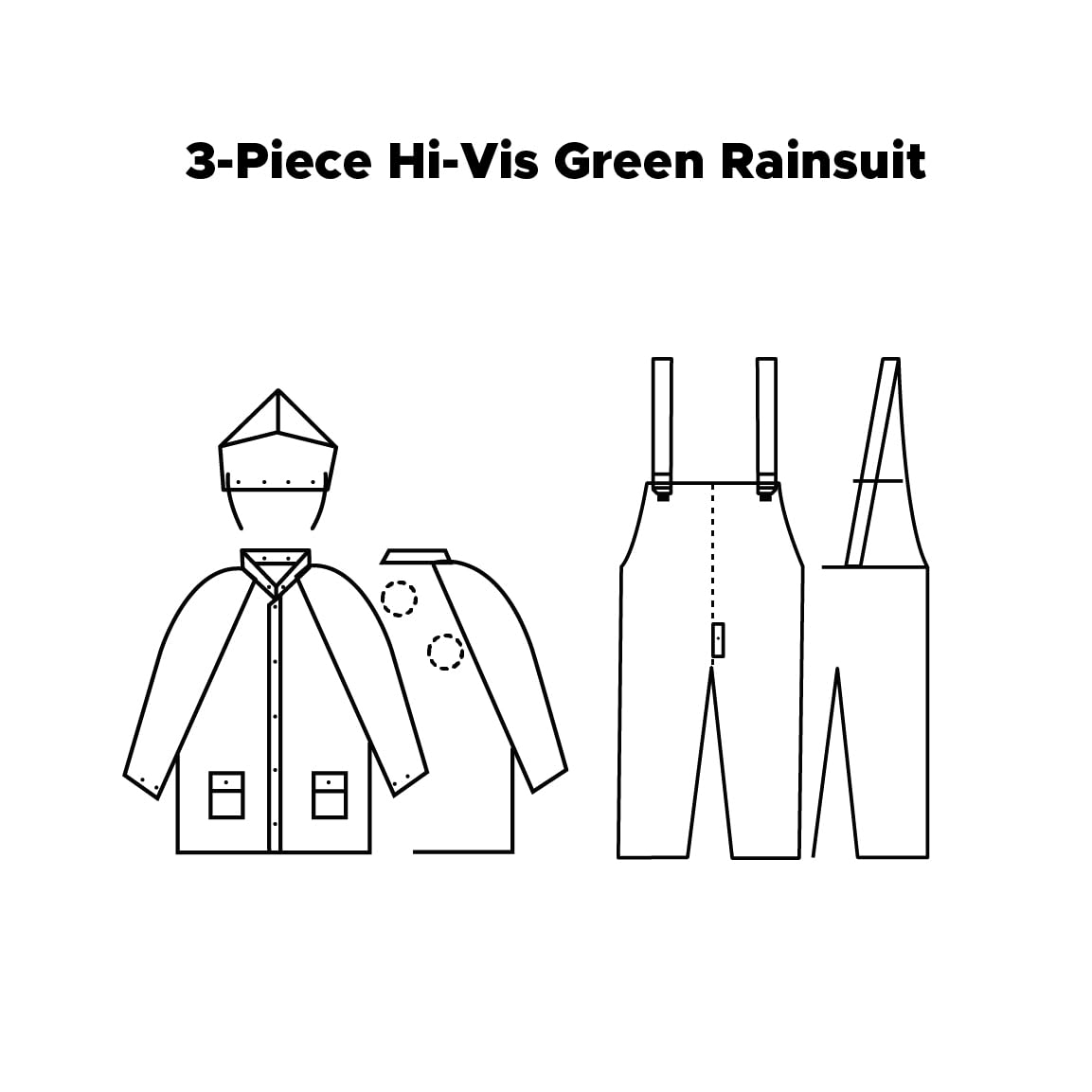 Liberty Glove & Safety 1350/2XL DuraWear Hi-Viz Poly Oxford Fabric Polyurethane Coating 3-Piece Class 3 Protective Rainsuit with Reflective Stripes, 2X-Large, Lime Green