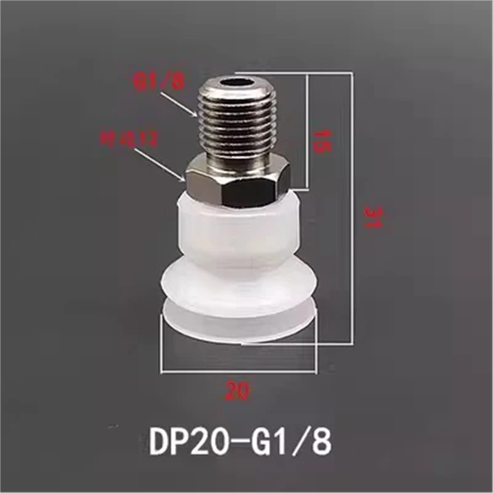 10 Stück pneumatischer Vakuumsauger mit passendem G1/8-Gewinde, 8 mm Montageloch, Silikon-Doppelschichten(20mm,10 Piece White)