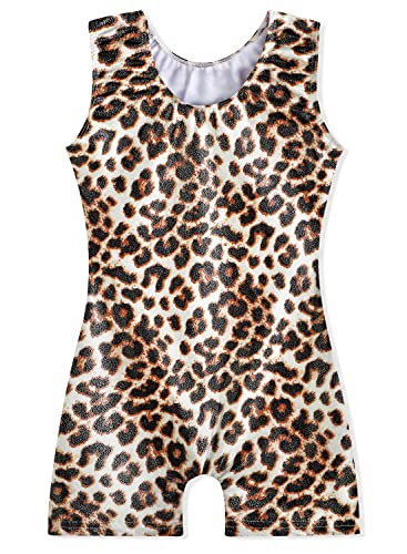 EQSJIU Gymnastics Leotards for Girls Kids Rainbow Mosaic Mermaid Butterfly Stars Leopard Galaxy Tie Dye Cosmos Leopard2